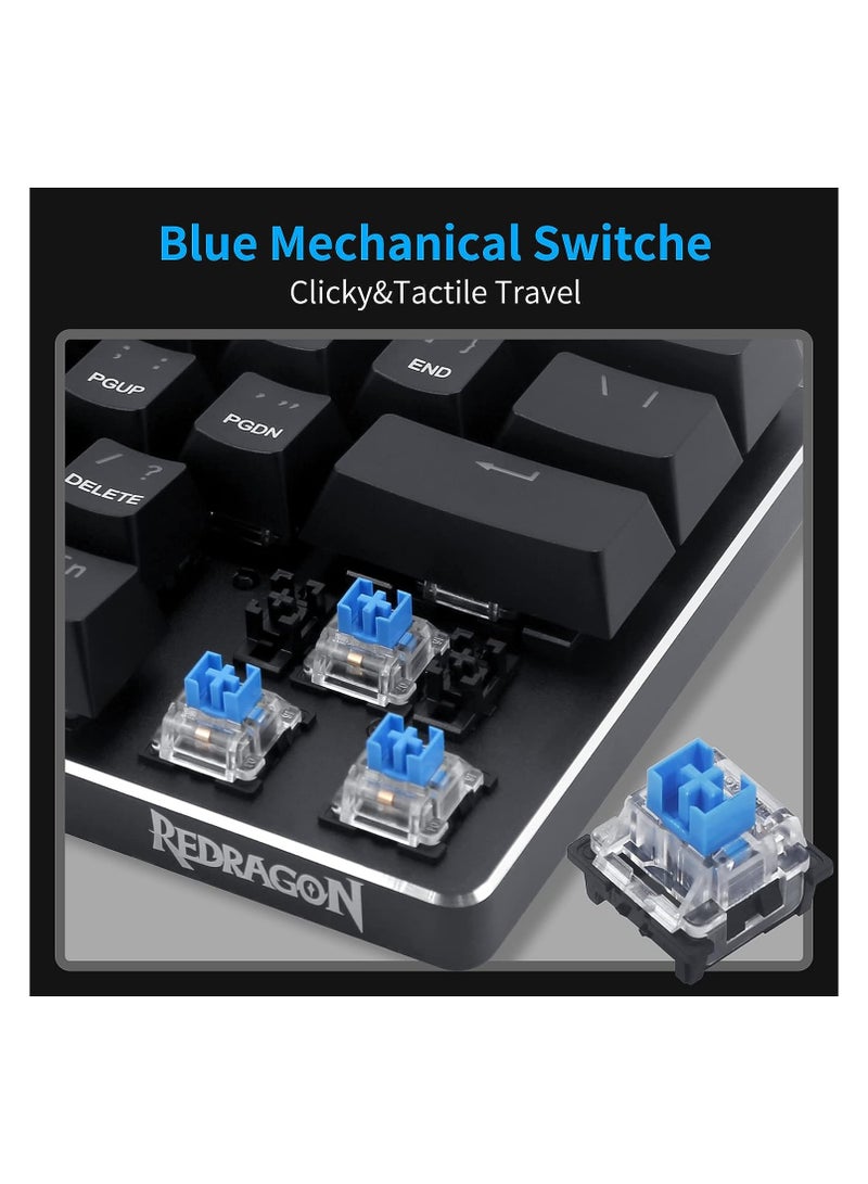REDRAGON K613 JAX 60% Gaming Mechanical Keyboard - Blue Switches - Rainbow LED Lighting - Black - Image 4