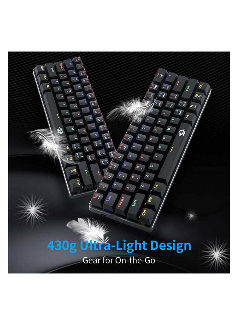 REDRAGON K613 JAX 60% Gaming Mechanical Keyboard - Blue Switches - Rainbow LED Lighting - Black - Image 3