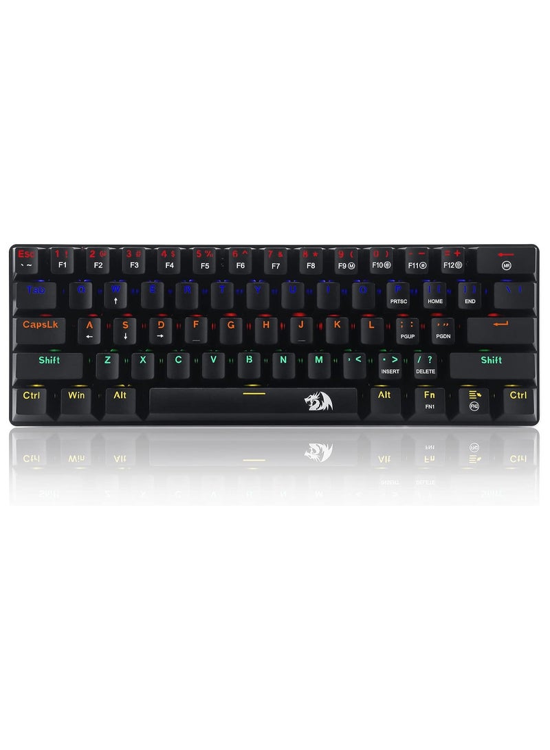 REDRAGON K613 JAX 60% Gaming Mechanical Keyboard - Blue Switches - Rainbow LED Lighting - Black - Image 1