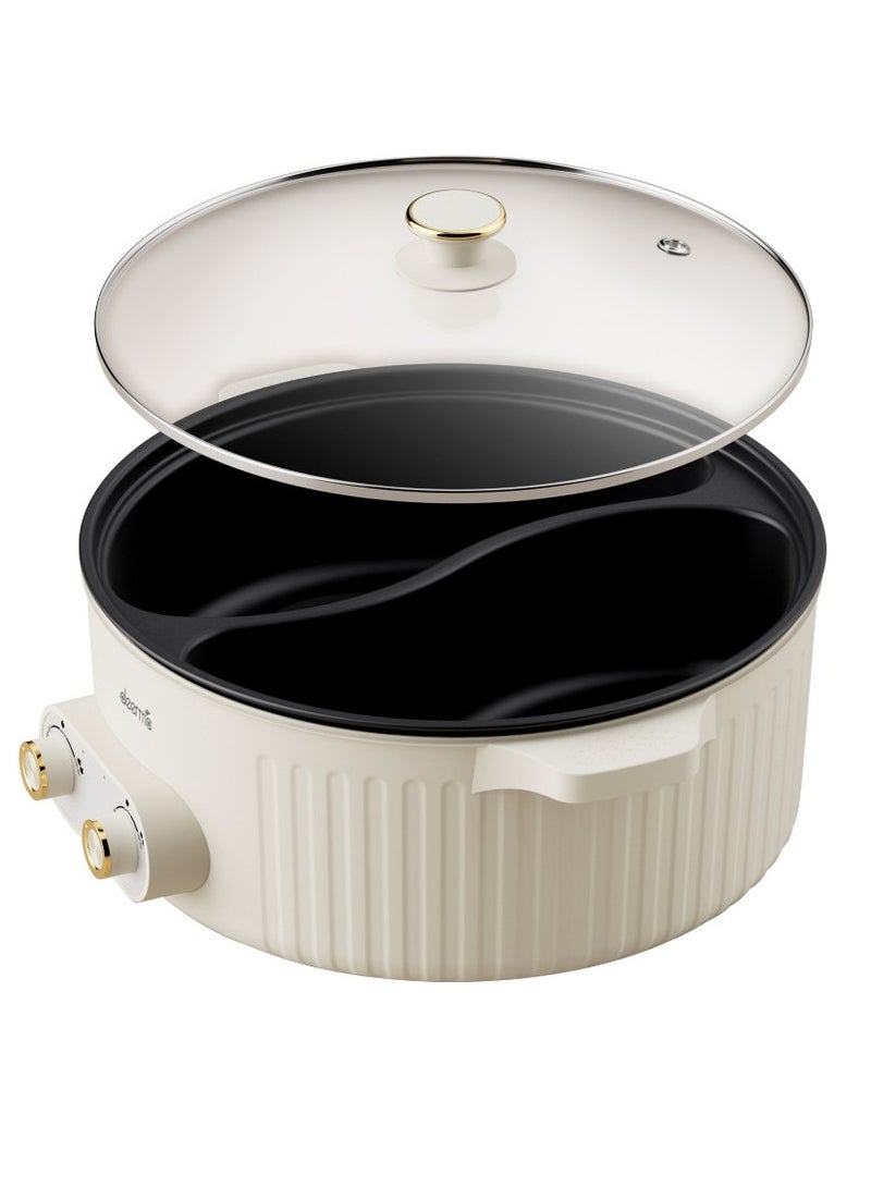 Non-Stick Portable Inner Liner Electric Cooking Pot,6L Large Capacity Multifunctional DoubleDesign Hot Pot with 2Level Adjustment Temperature Control, 2000W Electric Skillet, Frying Pan, Electric Saucepan, for Noodles, Egg, Steak, Oatmeal and Soup 6 L 2000 W DG50W Beige - pnsku/N70097559V/45/_/1735910935/ccf39e40-a042-4d85-9315-5095d446f16b