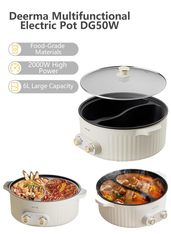 Non-Stick Portable Inner Liner Electric Cooking Pot,6L Large Capacity Multifunctional DoubleDesign Hot Pot with 2Level Adjustment Temperature Control, 2000W Electric Skillet, Frying Pan, Electric Saucepan, for Noodles, Egg, Steak, Oatmeal and Soup 6 L 2000 W DG50W Beige - pnsku/N70097559V/45/_/1736156509/2aa0f887-332e-411b-a997-a732287f8fc2