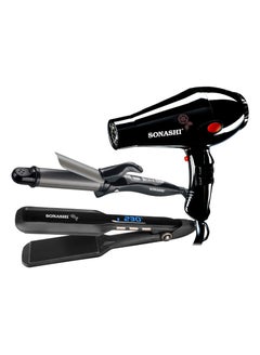 3 Piece Hair Styling Set Straightener, Curler And Dryer Combo Black