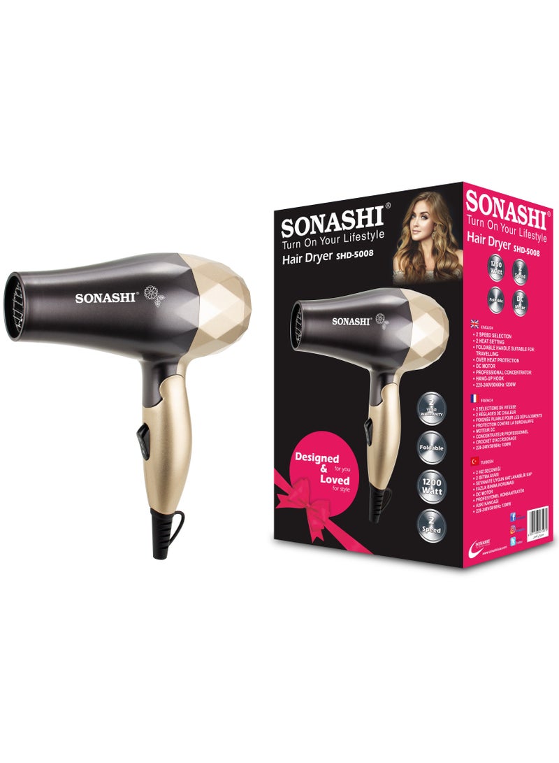 Hair Dryer With 2 Heat And 2 Speed Settings Lightweight And Portable Design With Overheat Protection Foldable Handle For Easy Storage TravelFriendly Professional Hair Dryer SHD-5008 Gold/Black - pnsku/N70097567V/45/_/1722571371/49bcfede-513c-4725-8ea2-0b4fd7411c97