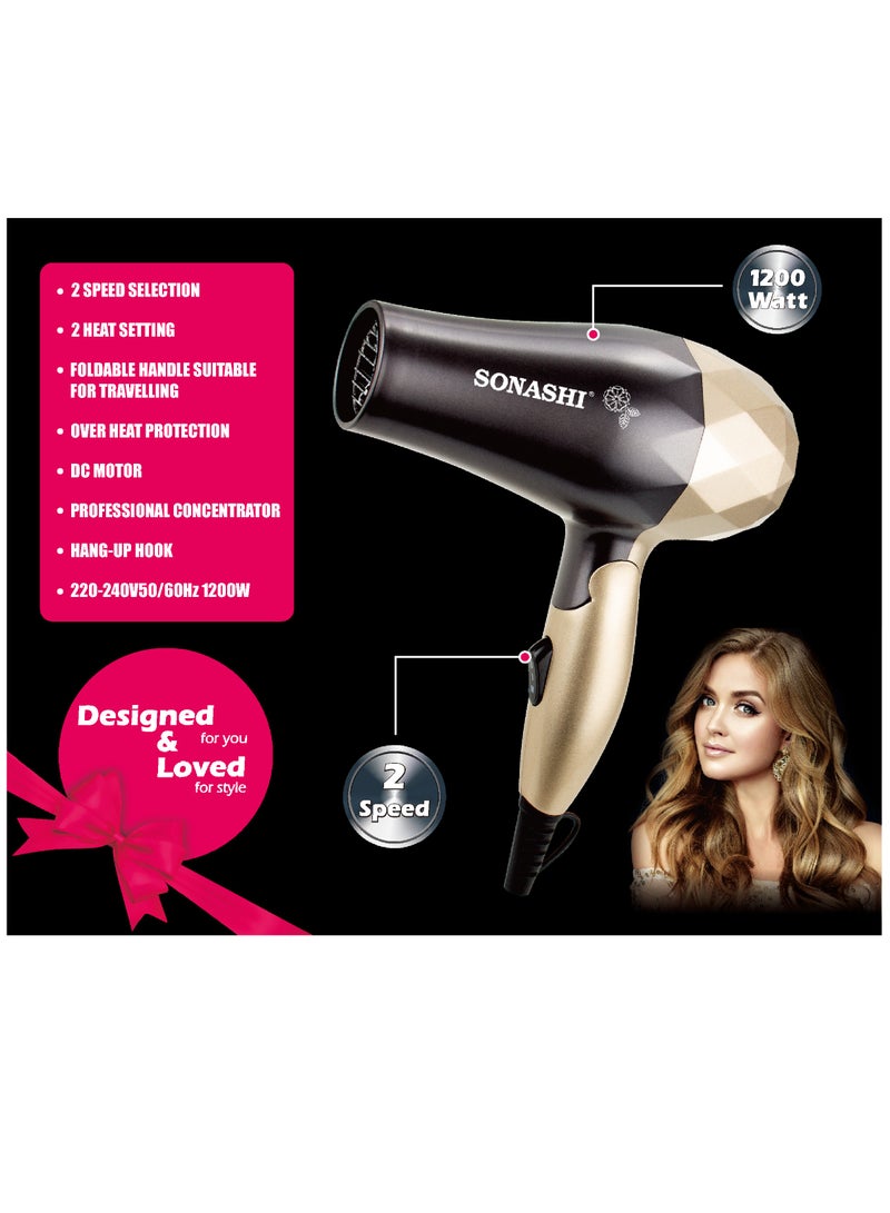 Hair Dryer With 2 Heat And 2 Speed Settings Lightweight And Portable Design With Overheat Protection Foldable Handle For Easy Storage TravelFriendly Professional Hair Dryer SHD-5008 Gold/Black - pnsku/N70097567V/45/_/1722571372/b95d940c-3d18-47f3-92fb-e9b076b11b33