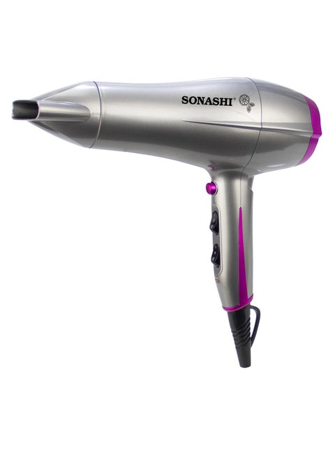 Powerful Hair Dryer With 2 Speed And 3 Heat Settings, Cool Shot Function Hot and Cold, Wind, DC Motor, Hang-up Hook, Overheat Protection, Concentrator Nozzle For Powerful Drying Performance SHD-5010 Silver/Pink