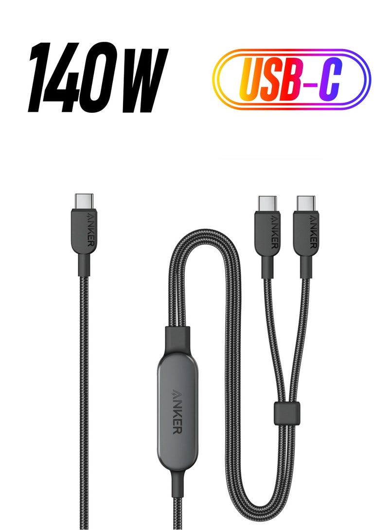 Anker USB C Cable, 4 ft 2-in-1 USB C to USB C Cable 140W Max, Fast Charging for iPhone 16/16 Pro/16 Pro Max/16 Plus/15 Series, Samsung S25/S24/S23, MacBook Air/Pro, Lenovo, HP, iPad, and More (USB 2.0, Braided) Black  - Image 1