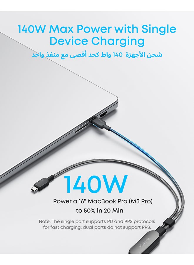 Anker USB C Cable, 4 ft 2-in-1 USB C to USB C Cable 140W Max, Fast Charging for iPhone 16/16 Pro/16 Pro Max/16 Plus/15 Series, Samsung S25/S24/S23, MacBook Air/Pro, Lenovo, HP, iPad, and More (USB 2.0, Braided) Black  - Image 4