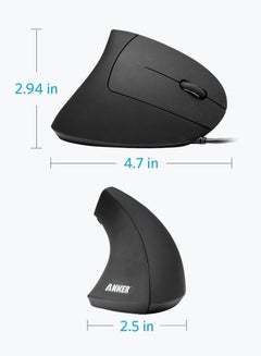 Anker Vertical ergonomic optical mouse – USB cable compatible, for right handers, hand and joint comfort, 1000/1600 DPI, 5 Buttons Black  - Image 3