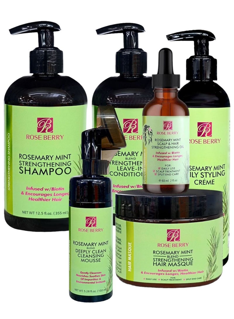 ROSE BERRY Rosemary Mint Strengthening Group Shampoo + Conditioner + Creme + Masque + Mousse + Oil 