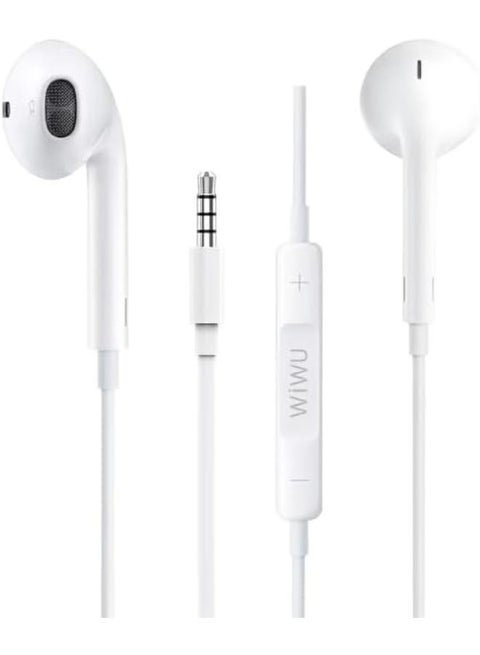 سماعة أذن سلكية بمقبس صوت 3.5 ملم من EB101، على طراز Apple، صوت فائق، متوافقة مع جميع الأجهزة - بيضاء