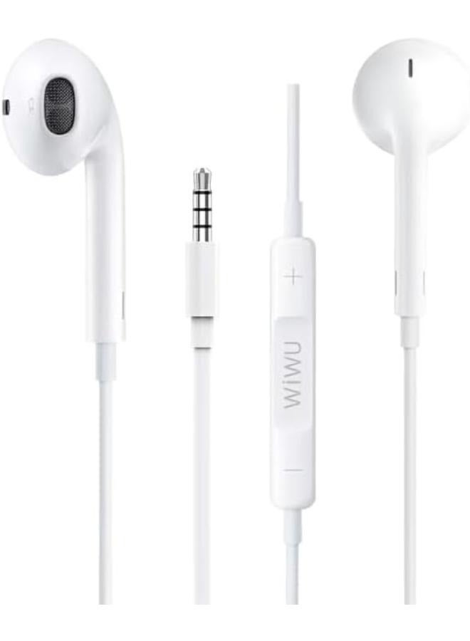 WIWU - EB101 Earphone 3.5mm Audio Jack Wired Earphone, Apple Style, Superior sound, Compatible With All Devices - White White - Image 1