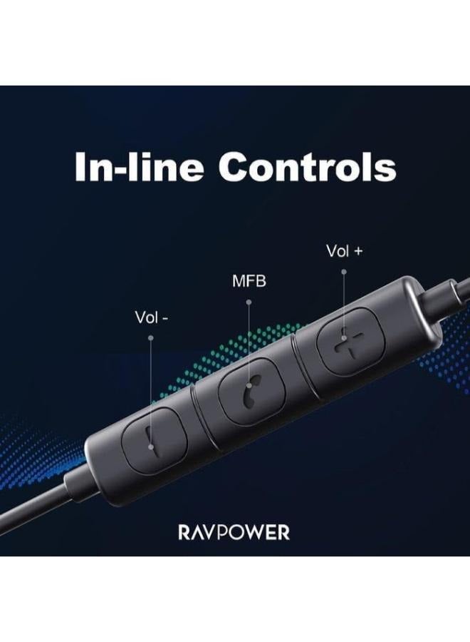 RAVPOWER Wired Earphone with Type C Plug Black  - Image 3