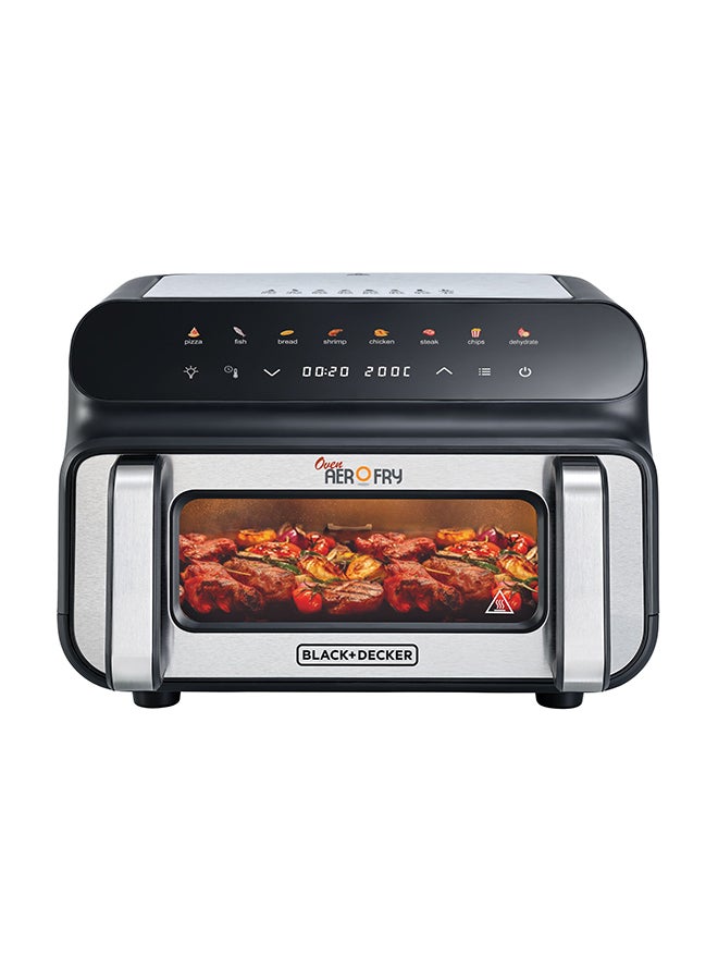BLACK+DECKER - 5-in-1 Pizza Grill Aerofry Oven, 10.5L, LED Touch Panel, 8 Presets, 80-230°C Adjustable Temp, 60-Min Timer, Preheat Function, 10" Pizza Tray included 10.5 L 2000 W PGAF105-B5 Stainless steel - Image 1