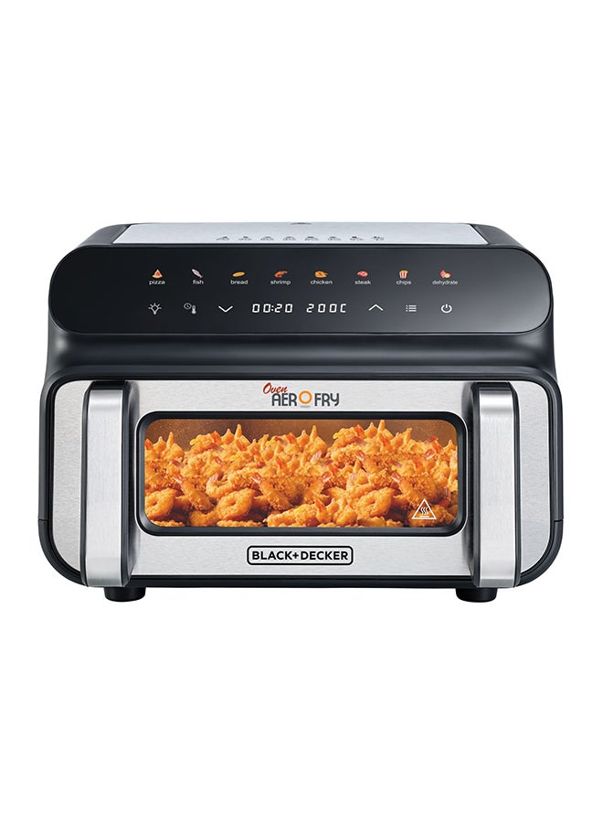 BLACK+DECKER - 5-in-1 Pizza Grill Aerofry Oven, 10.5L, LED Touch Panel, 8 Presets, 80-230°C Adjustable Temp, 60-Min Timer, Preheat Function, 10" Pizza Tray included 10.5 L 2000 W PGAF105-B5 Stainless steel - Image 1