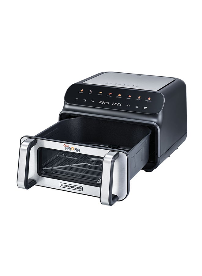 BLACK+DECKER - 5-in-1 Pizza Grill Aerofry Oven, 10.5L, LED Touch Panel, 8 Presets, 80-230°C Adjustable Temp, 60-Min Timer, Preheat Function, 10" Pizza Tray included 10.5 L 2000 W PGAF105-B5 Stainless steel - Image 1