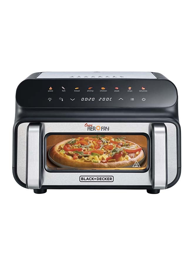 BLACK+DECKER - 5-in-1 Pizza Grill Aerofry Oven, 10.5L, LED Touch Panel, 8 Presets, 80-230°C Adjustable Temp, 60-Min Timer, Preheat Function, 10" Pizza Tray included 10.5 L 2000 W PGAF105-B5 Stainless steel - Image 1