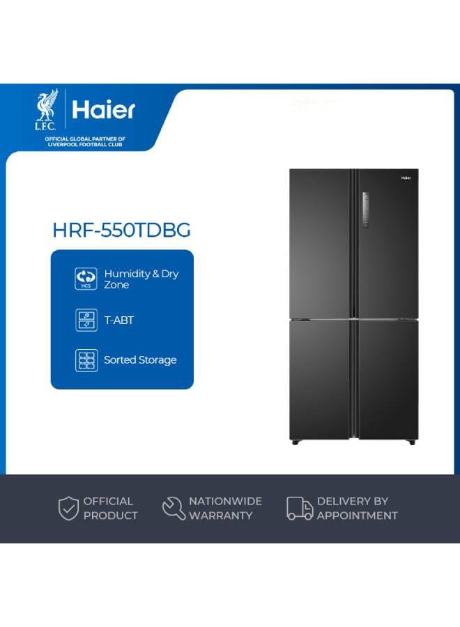 Refrigerator 4 Doors (Bottom freezer) -Humidity & Dry zone - TWIN-Inverter - ABT Filter - Super Cool & Super Frez - 502 L- Black Glass Color - HRF-550TDBG black