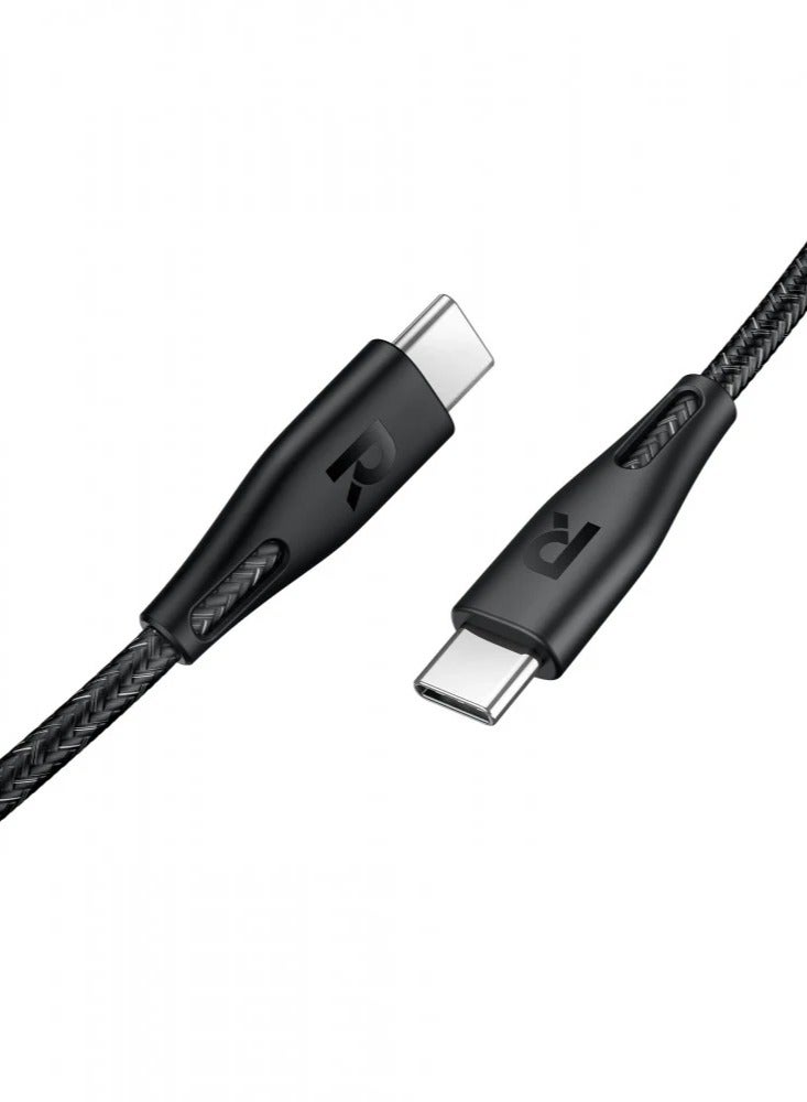RAVPOWER 60W Fast charging Type C to C Cable 1.2m Nylon Color Braid Cable Offline C C 3A 60W 480Mbps Nylon braided-Black Black  - Image 2