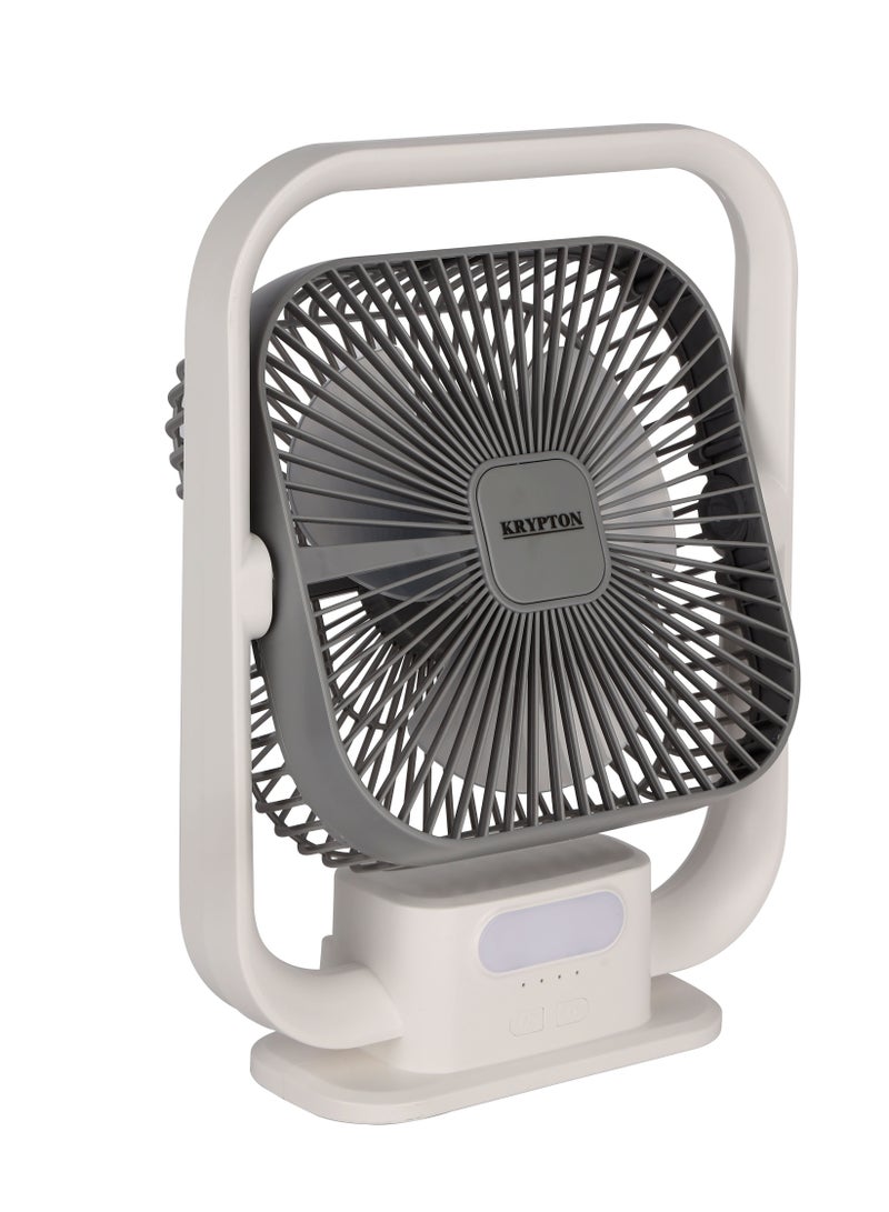 KRYPTON 8" Rechargeable Fan With Light, 3 Speed Selection With LED Light Function, Rechargeable Lithium Battery, 10 Hours Working Time Of Fan, 30 Hours Working Time Of LED KNF6131 White - Image 1