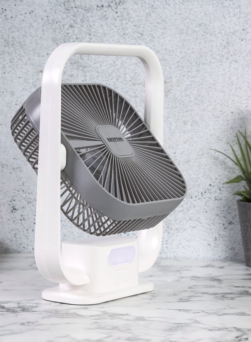 KRYPTON 8" Rechargeable Fan With Light, 3 Speed Selection With LED Light Function, Rechargeable Lithium Battery, 10 Hours Working Time Of Fan, 30 Hours Working Time Of LED KNF6131 White - Image 4