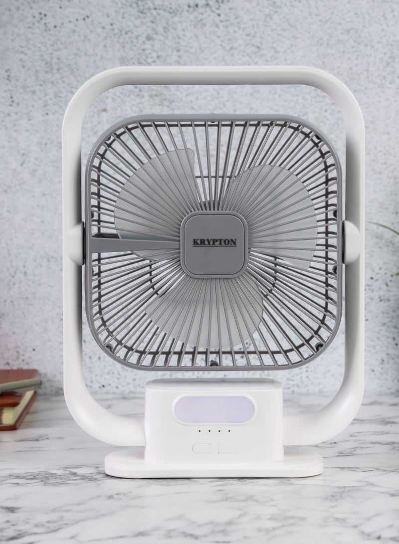 KRYPTON 8" Rechargeable Fan With Light, 3 Speed Selection With LED Light Function, Rechargeable Lithium Battery, 10 Hours Working Time Of Fan, 30 Hours Working Time Of LED KNF6131 White - Image 2