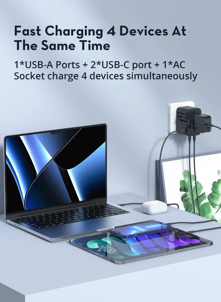 راف باور شاحن سفر متعدد المنافذ بقوة 65 وات مع منفذين من النوع C ومنفذ USB واحد - أسود - Image 5