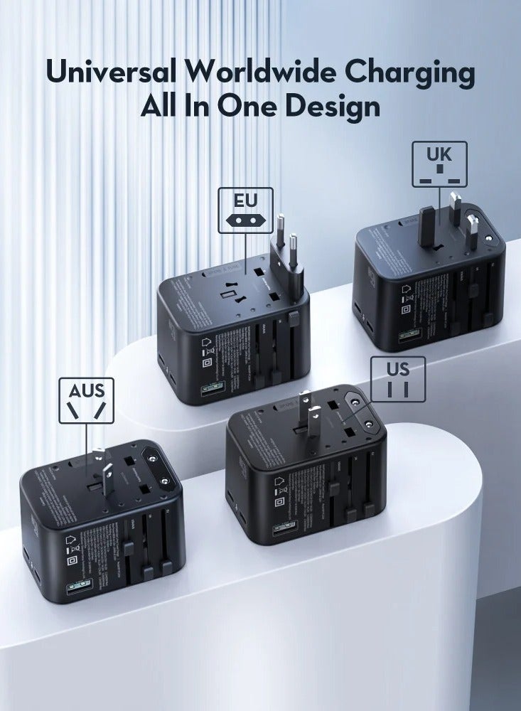 راف باور شاحن سفر متعدد المنافذ بقوة 65 وات مع منفذين من النوع C ومنفذ USB واحد - أسود - Image 3