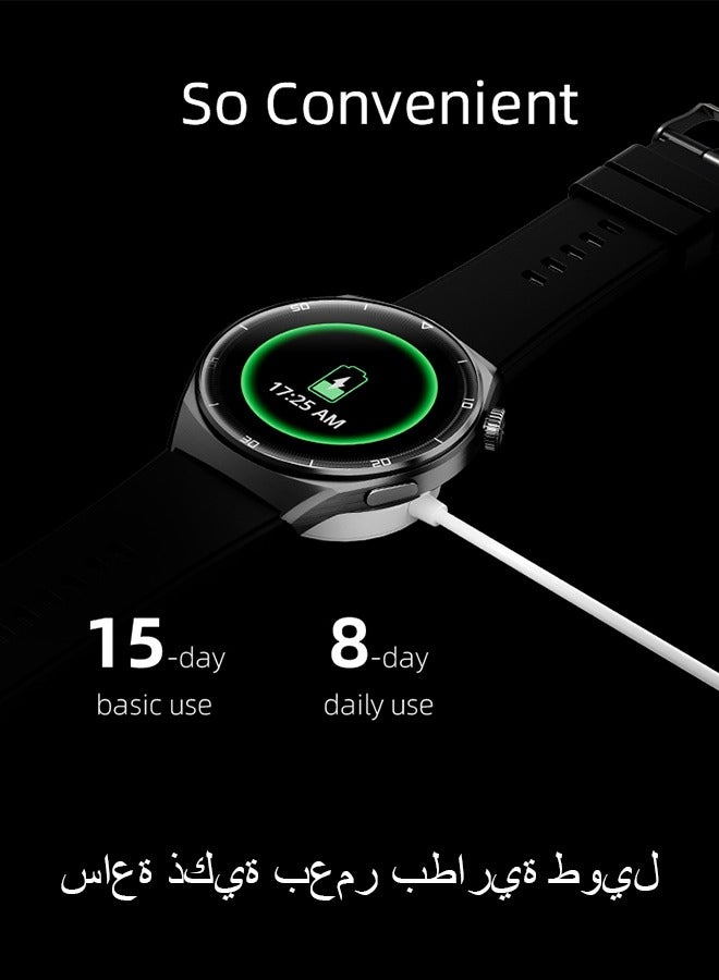 كيو سي واي ساعة GT2 الذكية مع اتصال بلوتوث 5.0 ومكالمات ورسائل وشاشة AMOLED مقاس 1.43 بوصة ومعدل تحديث 60 هرتز ومراقب معدل ضربات القلب ونسبة الأكسجين في الدم أثناء النوم وبطارية طويلة العمر 220 مللي أمبير في الساعة وتطبيق التحكم باللمس - Image 5