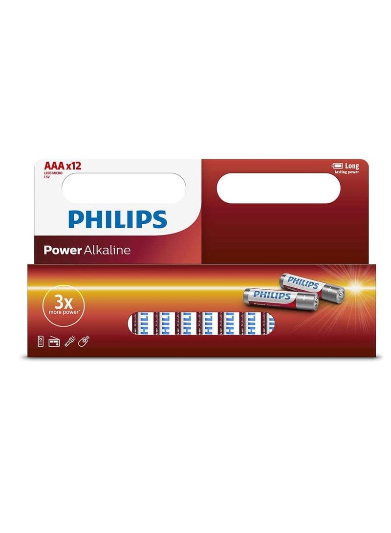 Philips 12 Pcs Long Lasting 3x More Power AAA 1.5V Alkaline Battery orange  - Image 1