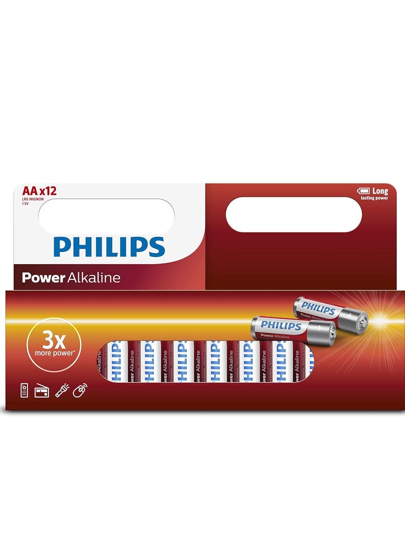 Philips 12 Pcs Long Lasting 3x More Power AA 1.5V Alkaline Battery ORANGE