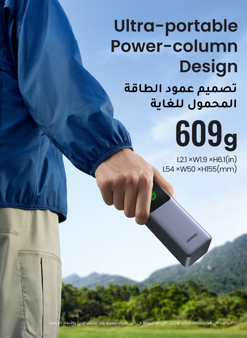 Ugreen - 25000 mAh Power Bank Total 200W Output Laptop Portable Charger (90Wh) 2C1A iPhone Battery Pack With Smart Screen Display Compatible With Macbook Lenovo Dell Huawei iPad iPhone Samsung Xiaomi Grey - Image 1