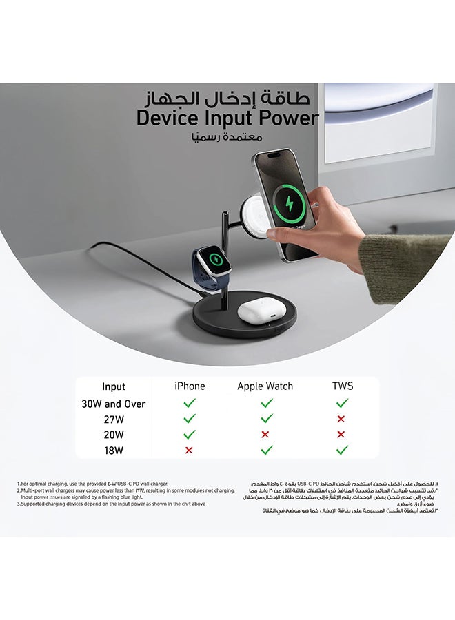 Anker 3-in-1 Wireless Charging Station, MagSafe Charger Compatible, Qi2 Certified 15W Wireless Stand, For iPhone 16/15/14 Series, AirPods Pro, Apple Watch Ultra (USB C Charger and Cable Included) Black  - Image 4