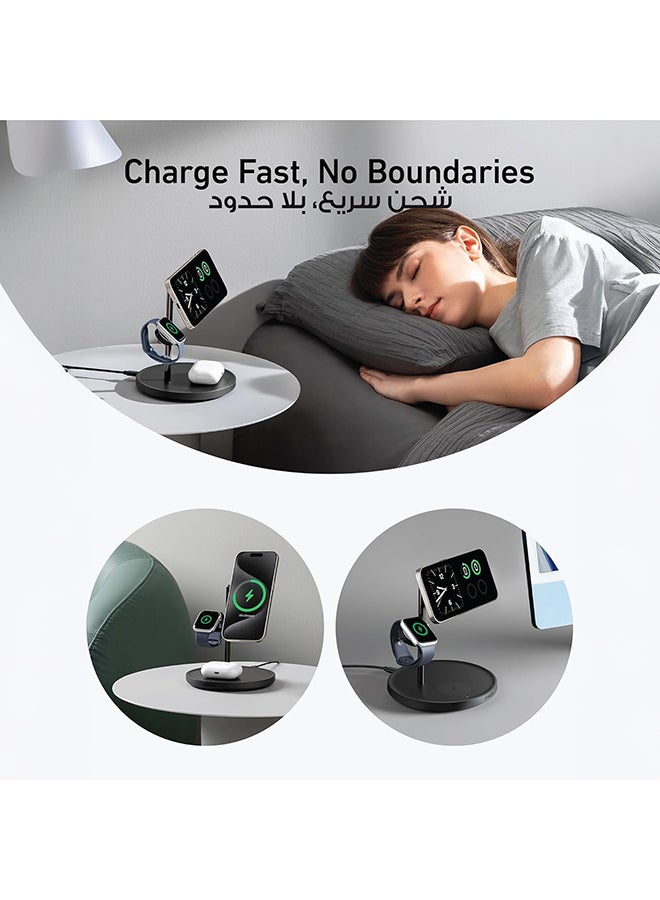 Anker 3-in-1 Wireless Charging Station, MagSafe Charger Compatible, Qi2 Certified 15W Wireless Stand, For iPhone 16/15/14 Series, AirPods Pro, Apple Watch Ultra (USB C Charger and Cable Included) Black  - Image 5