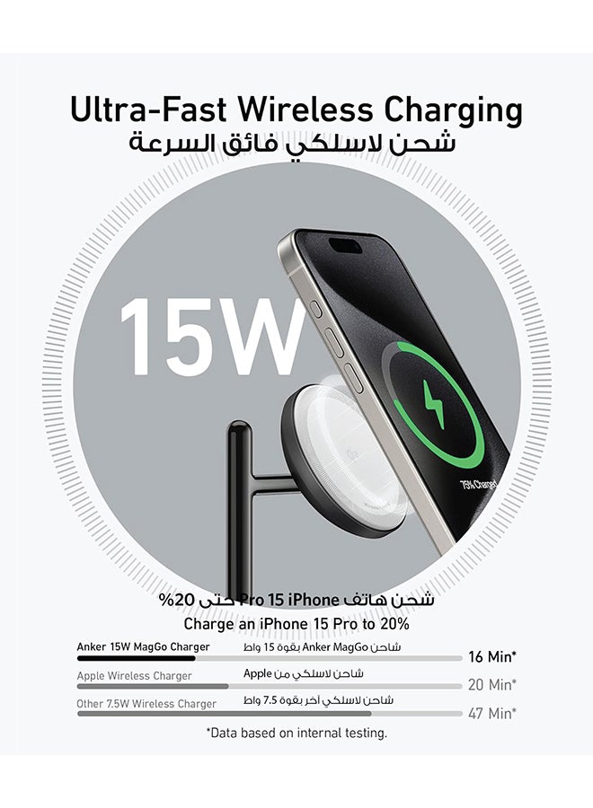 3-in-1 Wireless Charging Station, MagSafe Charger Compatible, Qi2 Certified 15W Wireless Stand, For iPhone 16/15/14 Series, AirPods Pro, Apple Watch Ultra (USB C Charger and Cable Included) Black