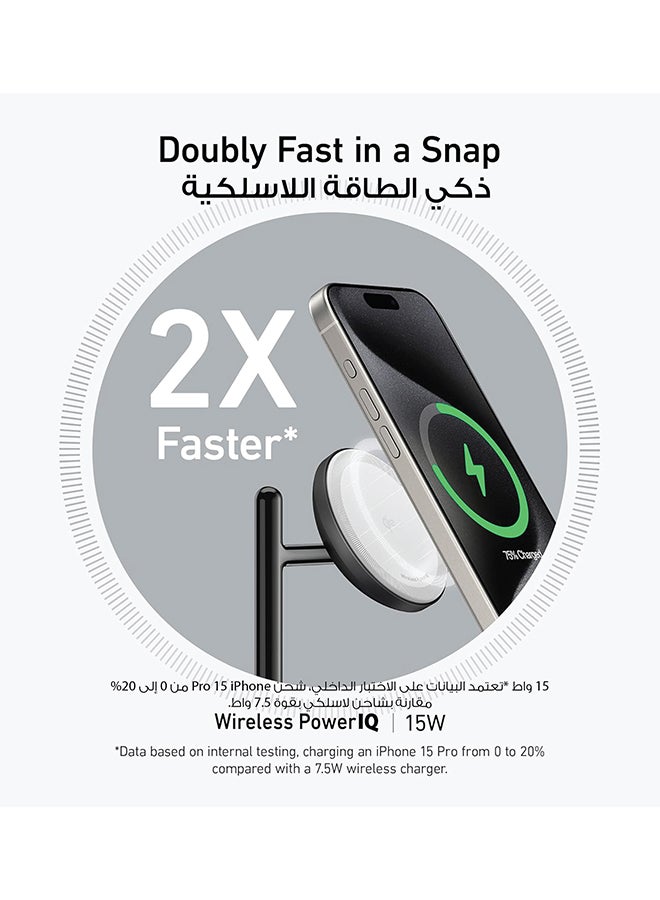 3-in-1 Wireless Charging Station, MagSafe Charger Compatible, Qi2 Certified 15W Wireless Stand, For iPhone 16/15/14 Series, AirPods Pro, Apple Watch Ultra (USB C Charger and Cable Included) Black