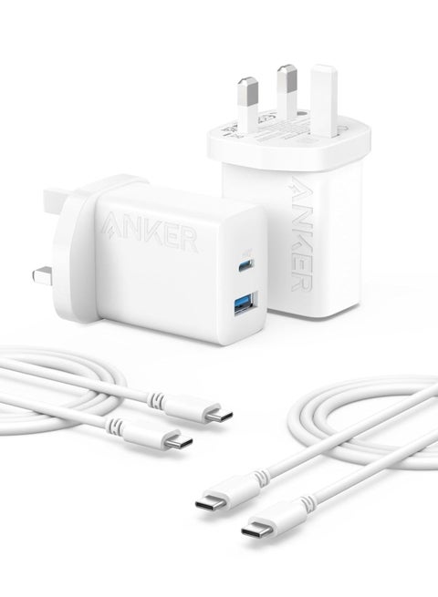 شاحن سريع بمنفذين USB بقوة 20 وات مع كابل شحن من النوع C