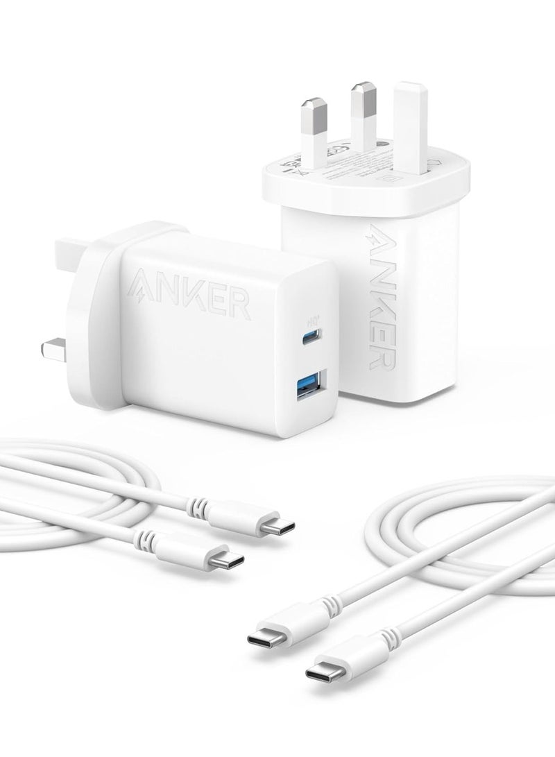 Anker USB C Charger, iPhone Charger,2-Pack 20W Dual Port USB Fast Charger Plug,Type C Charger for iPhone 16/16 Pro/16 Pro Max/15/14,iPad,AirPods,Samsung S25/S24/S23(2-Pack 5 ft USB-C Cables Included) White  - Image 1