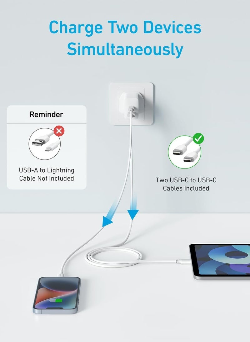 Anker USB C Charger, iPhone Charger,2-Pack 20W Dual Port USB Fast Charger Plug,Type C Charger for iPhone 16/16 Pro/16 Pro Max/15/14,iPad,AirPods,Samsung S25/S24/S23(2-Pack 5 ft USB-C Cables Included) White  - Image 2