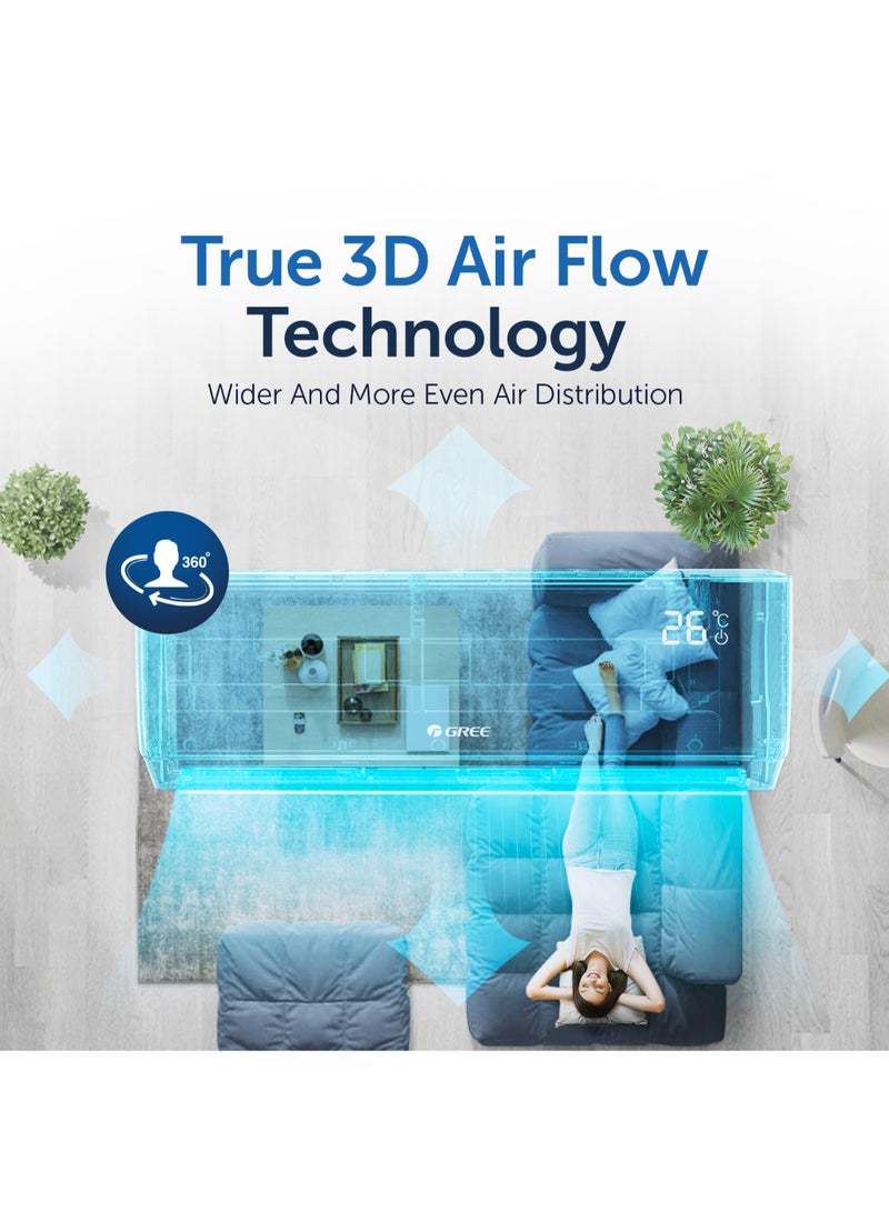 GREE 2.0 Ton Split Air Conditioner with Rotary Compressor PULAR-R24C3 | 3D Air Flow | WIFI | Turbo Mode | I-Feel Function | Gold Fin | FREE Installation And 5 Years Full Warranty + 5 Years Spare Parts PULAR-R24C3 White  - Image 3