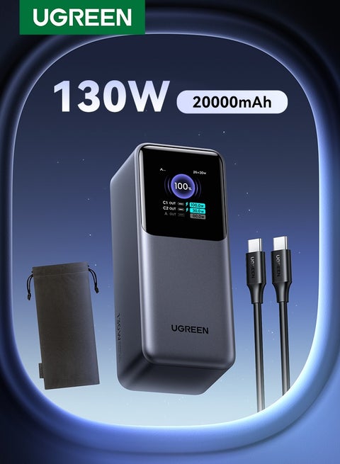 20000 mAh 20000mAh Power Bank Total 130W Output Laptop Portable Charger （72Wh） 2C1A iPhone Battery Pack With Smart Screen Display Compatible With Macbook Lenovo Dell Huawei iPad iPhone Samsung Xiaomi Steam Deck Grey