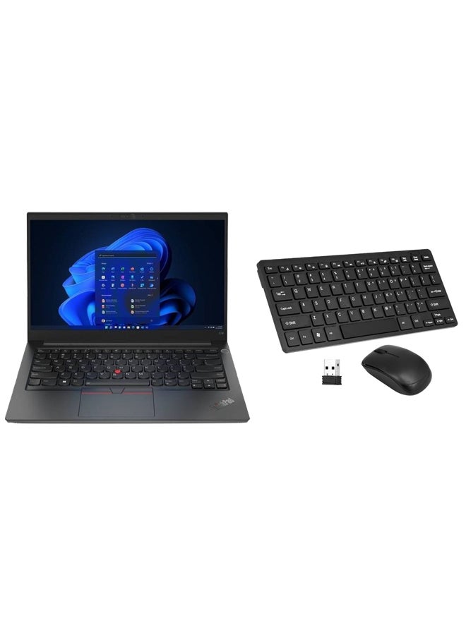 Lenovo ThinkPad E14 Laptop With 15.6-inch Full HD Display, Core i7-1255U Processor/32GB RAM/1TB SSD/Windows 11/Intel Iris Xe Graphics + Portable Wireless Keyboard With Mouse Set English/Arabic Black  - Image 1