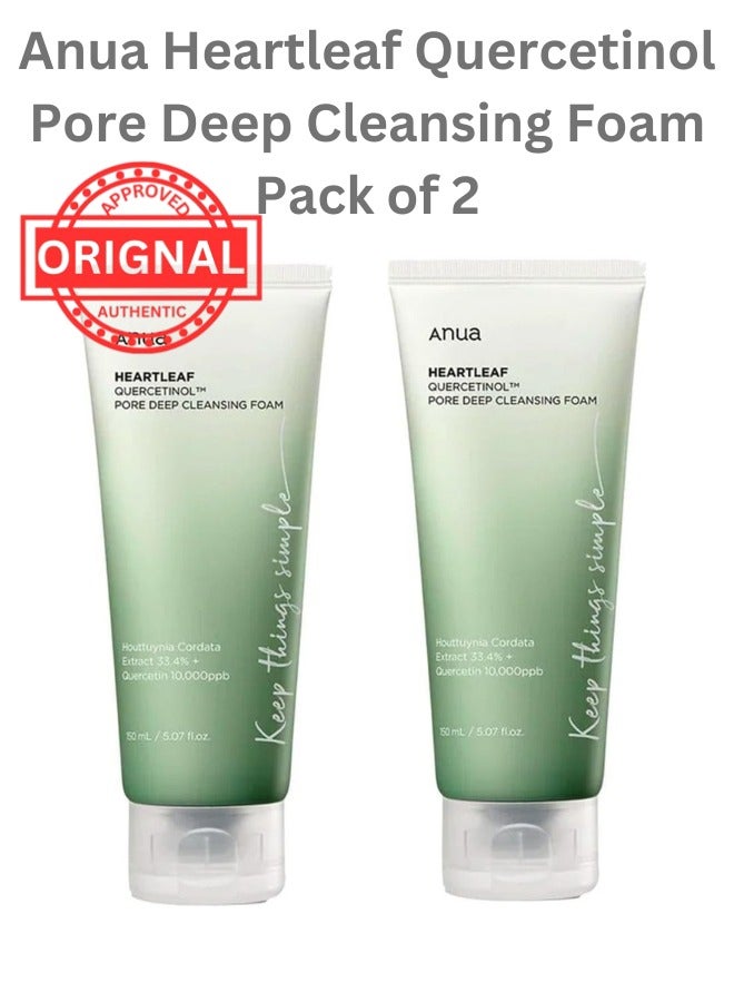 Anua Heartleaf Quercetinol Pore Deep Cleansing Foam White 150ml (Pack of 2) 300 mlml 