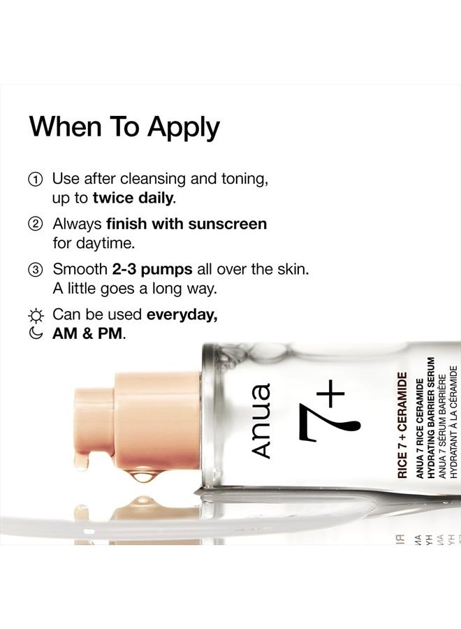 Anua - Rice Ceramide 7 Hydrating Barrier Serum, Brightening, Hydrating Serum for Face, Rice, Hyaluronic Acid, Niacinamide, Fragrance-free, Non Comodogenic, Glass Skin, Korean Skin Care 1.69 Fl Oz (Pack of 1)ml - Image 1
