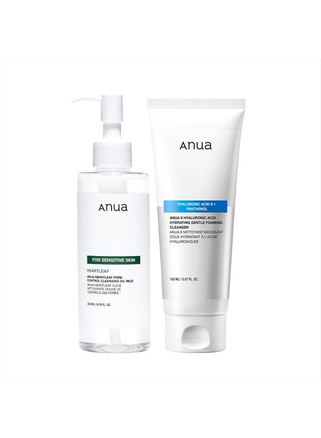 Anua Gentle Double Cleanser Duo for Facial Cleansing : Heartleaf Pore Control Cleansing Oil Mild & Hydrating Gentle Foaming Cleanser for Double Cleansing, Daily Facial Cleanser, Korean Skincare 350ml  - Image 1