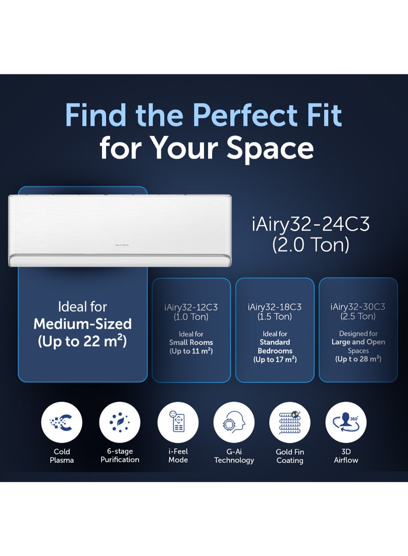 GREE - 2.0 Ton Split Air Conditioner iAiry32-24C3| G-Ai Energy Saving | G-Boost Inverter | Plasma Purification | Wi-Fi Smart Control | FREE Installation And 5 Years Full Warranty + 5 Years Spare Parts iAiry32-24C3 White - Image 1