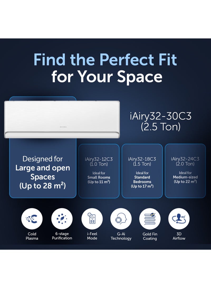 2.5 Ton Split Air Conditioner iAiry32-30C3| G-Ai Energy Saving | G-Boost Inverter | Plasma Purification | Wi-Fi Smart Control | FREE Installation And 5 Years Full Warranty + 5 Years Spare Parts iAiry32-30C3 White