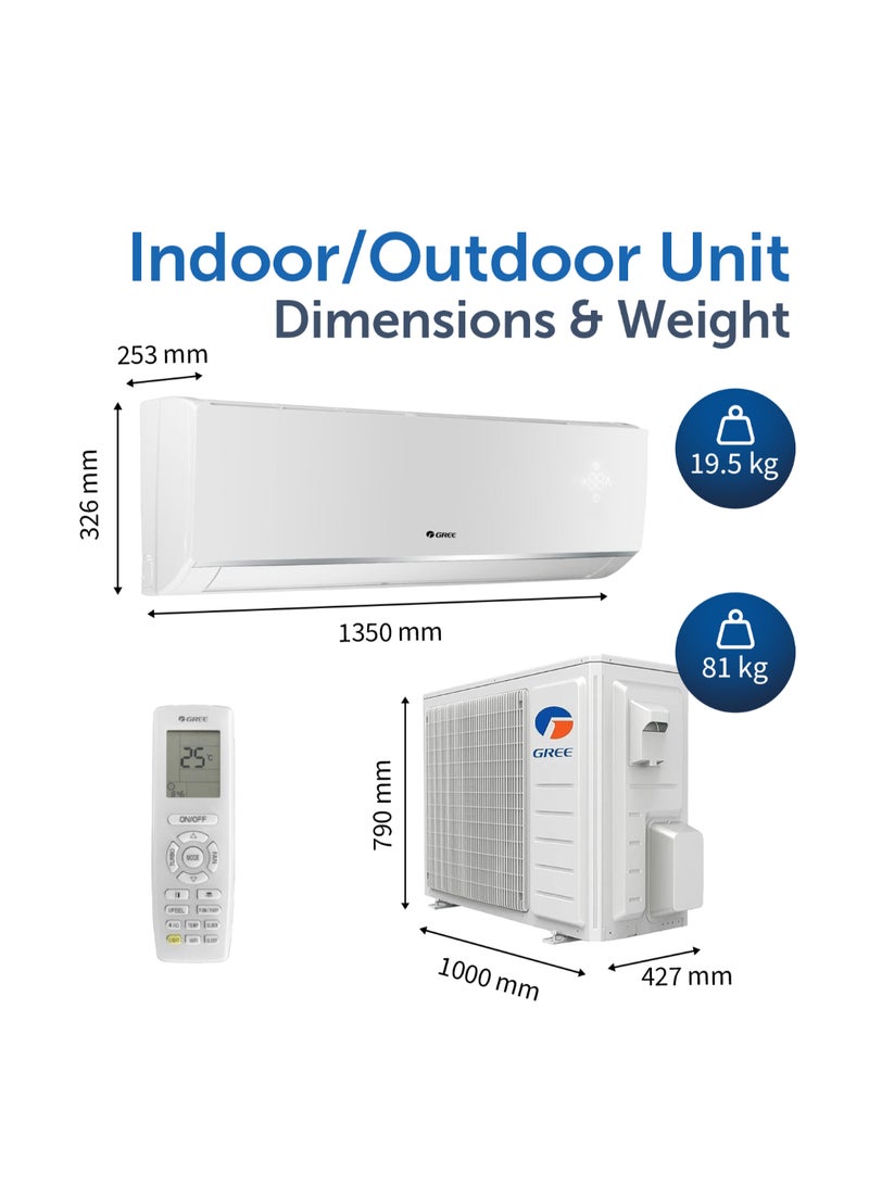 GREE - 2.5 Ton Split Air Conditioner with Piston Compressor Lomo-P32C3 | R410A | 3D Air Flow | Turbo Mode | I-Feel Function | Gold Fin | FREE Installation And 5 Years Full Warranty + 5 Years Spare Parts Lomo-P32C3 White - Image 1