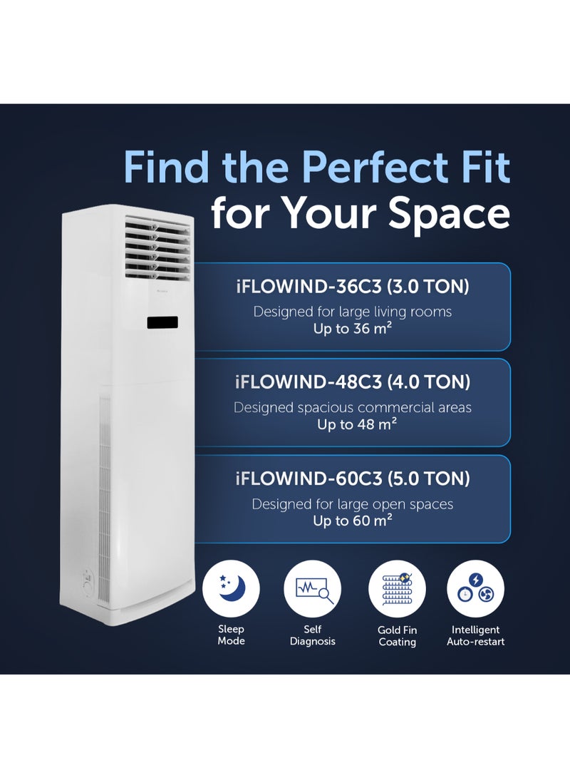 GREE - Free Standing Air Conditioner iFLOWIND-60C3 | 5.0 Ton | Inverter Compressor | R410A | Wi-Fi Smart Control | 3D Air Flow | Gold Fin | Child Lock | 1 Year Full Warranty + 5 Years Spare Parts iFLOWIND-60C3 White - Image 1