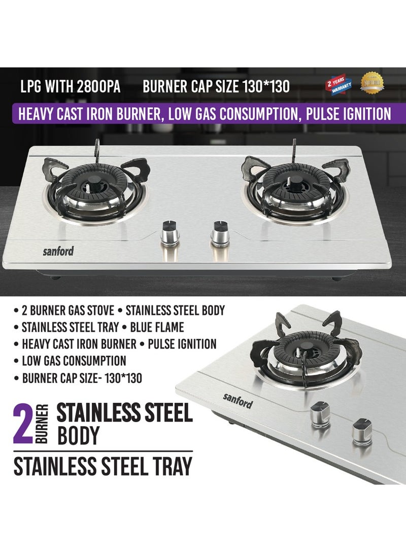 Sanford Stainless Steel Gas Stove 2 Burner, Heavy Cast Iron Burners, Low Gas Consumption SF5402GC Silver  - Image 3