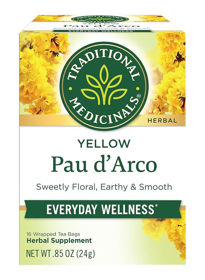 Traditional Medicinals Yellow Pau D'Arco Tea Bags Sweetly Floral, Earthy And Smooth Promotes Everyday Wellness Herbal Supplement 16 Tea Bags 24G  - Image 1